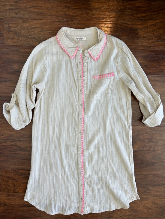 NATURAL LIFE Dresses & Skirts - NATURAL LIFE Cream Button-Up Tunic with Pink Trim